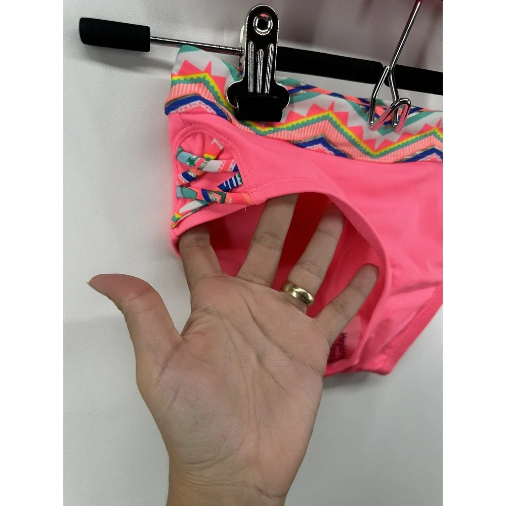 Bikini Set Bathing Suit Justice Girls Pink Geometric Print  2pc Sz 8 NEW No Tags
